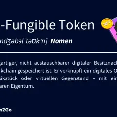 NFT-Definition: Einzigartiger digitaler Besitznachweis auf Blockchain, der digitale Objekte wie Bilder oder Musikstücke eindeutig zuordnet.