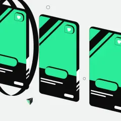 Abstrakte Darstellung von digitalen Karten, die die NFT-Bedeutung symbolisieren. Grüne und schwarze Elemente mit einem Herz-Icon.