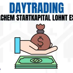 Ein Daytrader fragt sich, ab welchem Startkapital sich Daytrading lohnt. Geldbeutel und Scheine symbolisieren das Kapital.