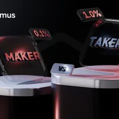 Zwei Podeste mit den Aufschriften "MAKER" und "TAKER" stehen sich gegenüber. Kleine Schilder mit Prozentangaben schweben darüber.