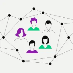 Menschen verbunden in einem Netzwerk, das eine dezentrale autonome Organisation symbolisiert.