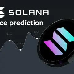 Solana Preisvorhersage 2040: Ein Diagramm zeigt den Aufwärtstrend von Solana, mit dem Logo und dem Slogan "price prediction".