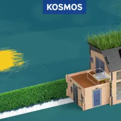 Ein modernes Eco-Haus mit Solarpaneelen und Gründach, das die Energieeffizienz des cosmos blockchain-Netzwerks symbolisiert.