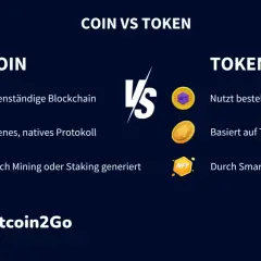 Vergleich: Coin vs. Token. Coins haben eigene Blockchains, Tokens nutzen bestehende. Unterschiede bei Erstellung und Protokoll.