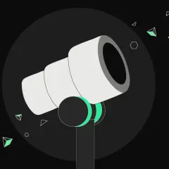 Ein Teleskop blickt in die Nacht, um den fet token zu finden. Grüne geometrische Formen schweben umher.