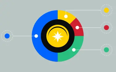 Bunte Kreissegmente mit Sternsymbol im Zentrum, die die Verteilung von Governance Token darstellen.