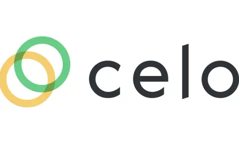 Das Logo von celo crypto: zwei überlappende Ringe in Grün und Gelb, daneben das Wort "celo" in dunkler Schrift.