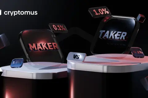 Zwei Podeste mit den Aufschriften "MAKER" und "TAKER" stehen sich gegenüber. Kleine Schilder mit Prozentangaben schweben darüber.