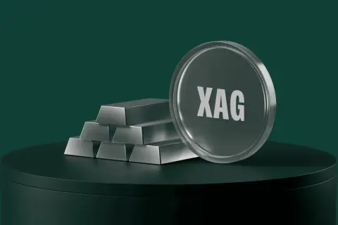 Stapel Silberbarren und eine Münze mit "XAG" deuten auf eine Silberpreis Prognose 2040 hin.