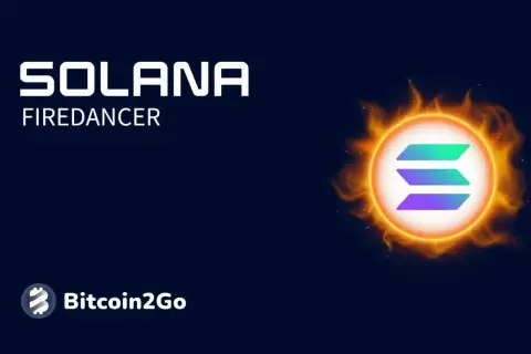 Solana Firedancer: Ein leuchtendes Symbol, umgeben von Flammen, repräsentiert die Kraft und Geschwindigkeit von Solana.