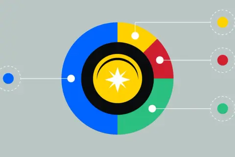 Bunte Kreissegmente mit Sternsymbol im Zentrum, die die Verteilung von Governance Token darstellen.