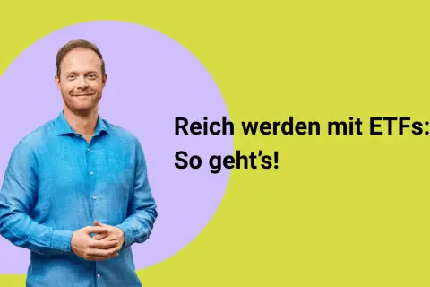 Mann in blauem Hemd lächelt, während er erklärt, wie man die Rendite berechnen und mit ETFs reich werden kann.