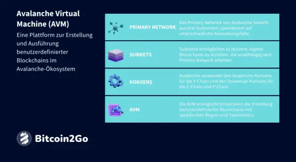 Avalanche Virtual Machine (AVM) erklärt: Primary Network, Subnets, Konsens und AVM für benutzerdefinierte Blockchains im Avalanche crypto-Ökosystem.