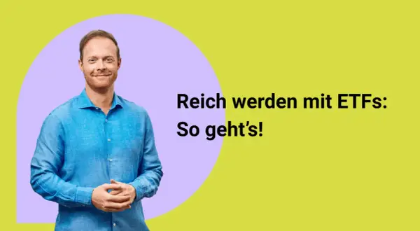 Mann in blauem Hemd lächelt, während er erklärt, wie man die Rendite berechnen und mit ETFs reich werden kann.