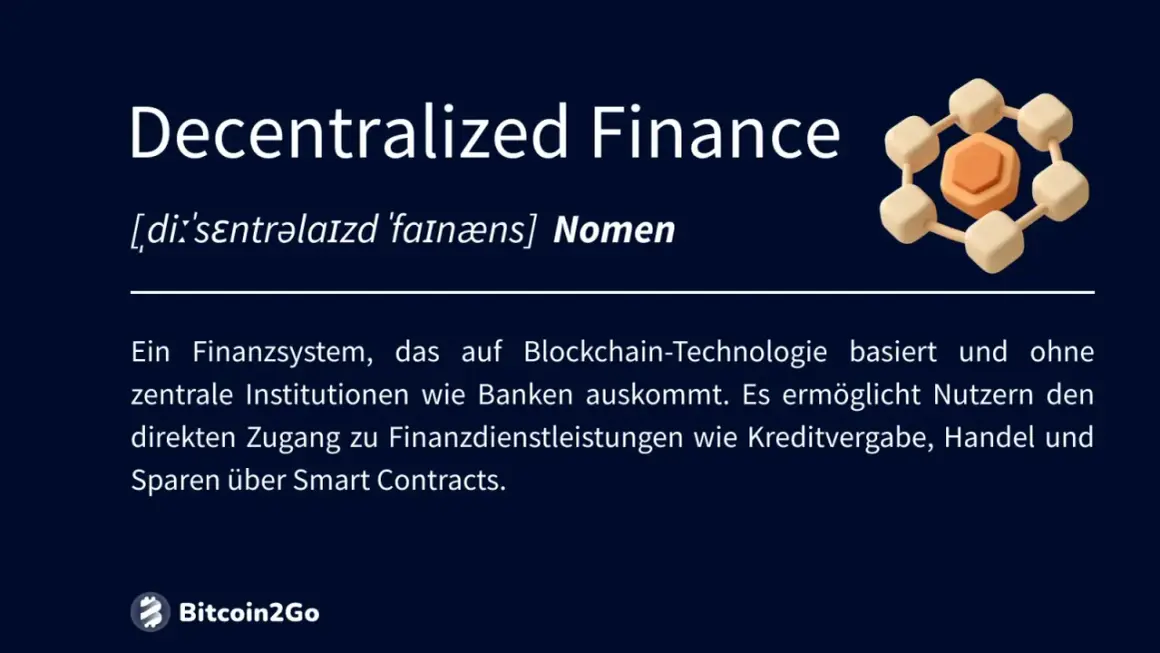 Dezentrale Finanzen (DeFi) erklären: Ein Blockchain-basiertes System ohne Banken für Kredite, Handel & Sparen.