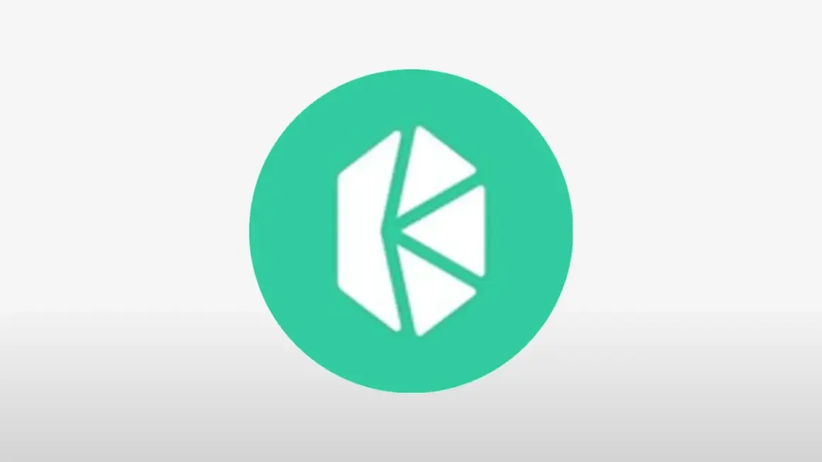 Das Kyber Network Crystal Logo, ein weißes, facettiertes Symbol, das an einen Kristall erinnert, auf einem türkisfarbenen Kreis.
