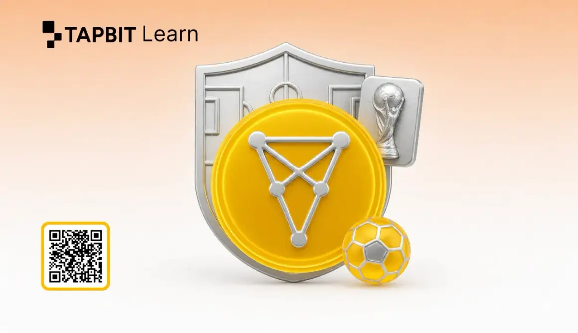 TAPBIT Learn: Chiliz Coin, ein Fußball und eine Trophäe symbolisieren die Verbindung von Kryptowährungen und Sport.