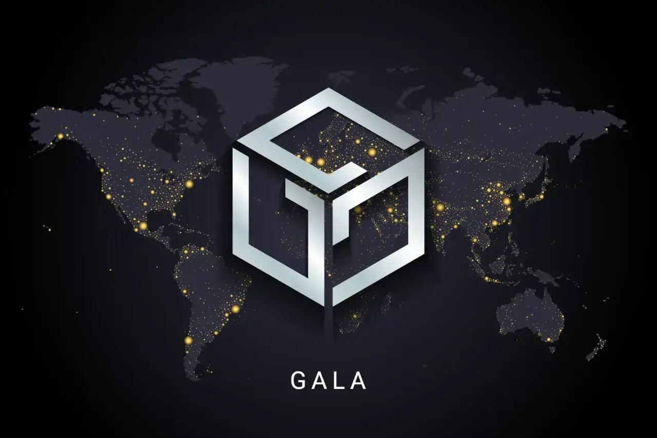 Das GALA-Logo, ein stilisiertes silbernes Kubus-Symbol, schwebt &uuml;ber einer Weltkarte, die mit goldenen Lichtern &uuml;bers&auml;t ist, die St&auml;dte und Verbindungen darstellen.