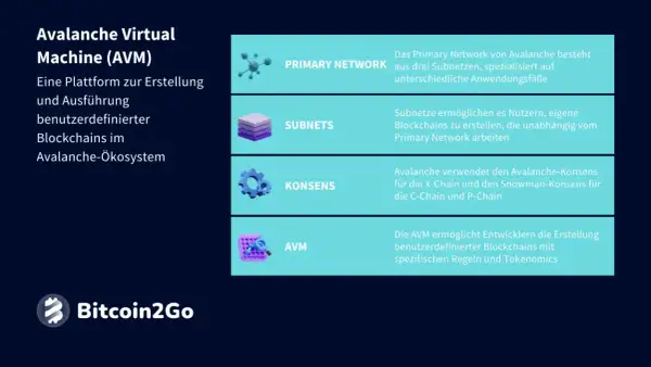 Avalanche Virtual Machine (AVM) erklärt: Primary Network, Subnets, Konsens und AVM für benutzerdefinierte Blockchains im Avalanche crypto-Ökosystem.